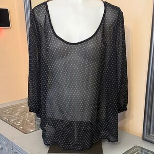 Michael Brandon Large Sheer Black Polka Dot Women's Top